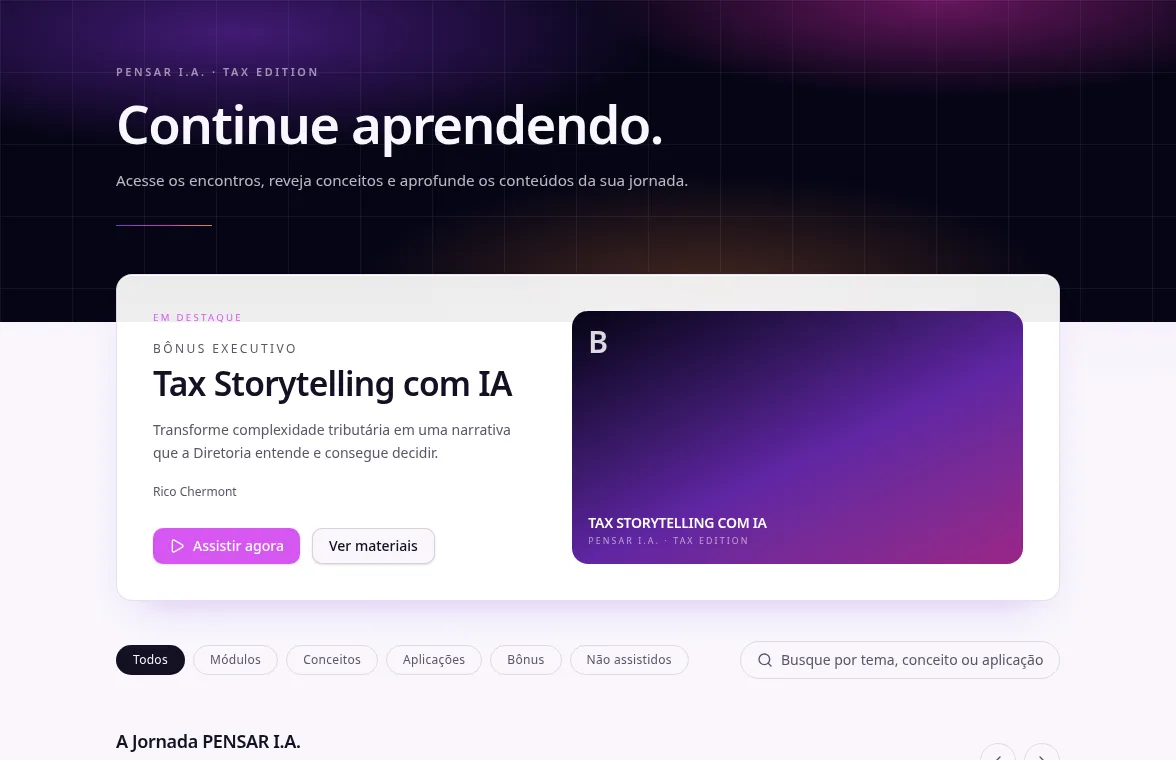 Aulas gravadas na plataforma PENSAR I.A.