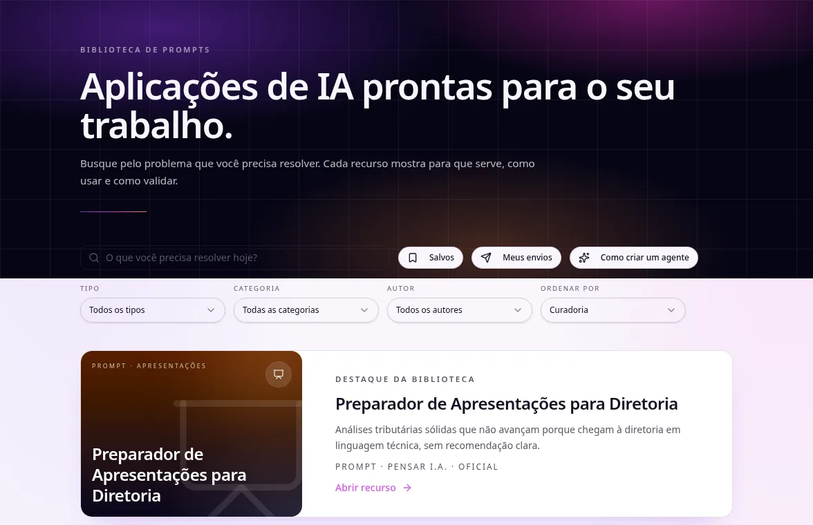 Biblioteca de prompts na plataforma PENSAR I.A.